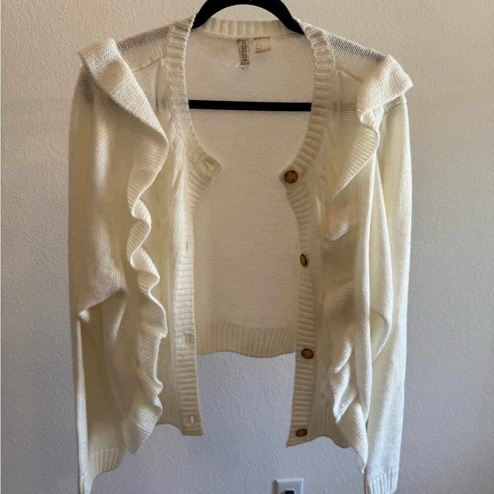 Women's Cream Ruffled Cardigan by Divided